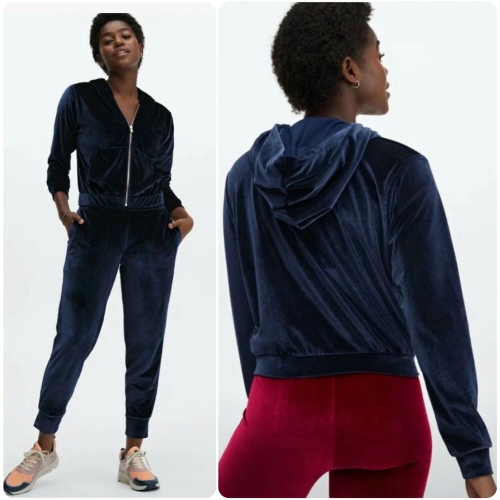 Fabletics Donna Velour Zip Up Hoodie in Navy | XL